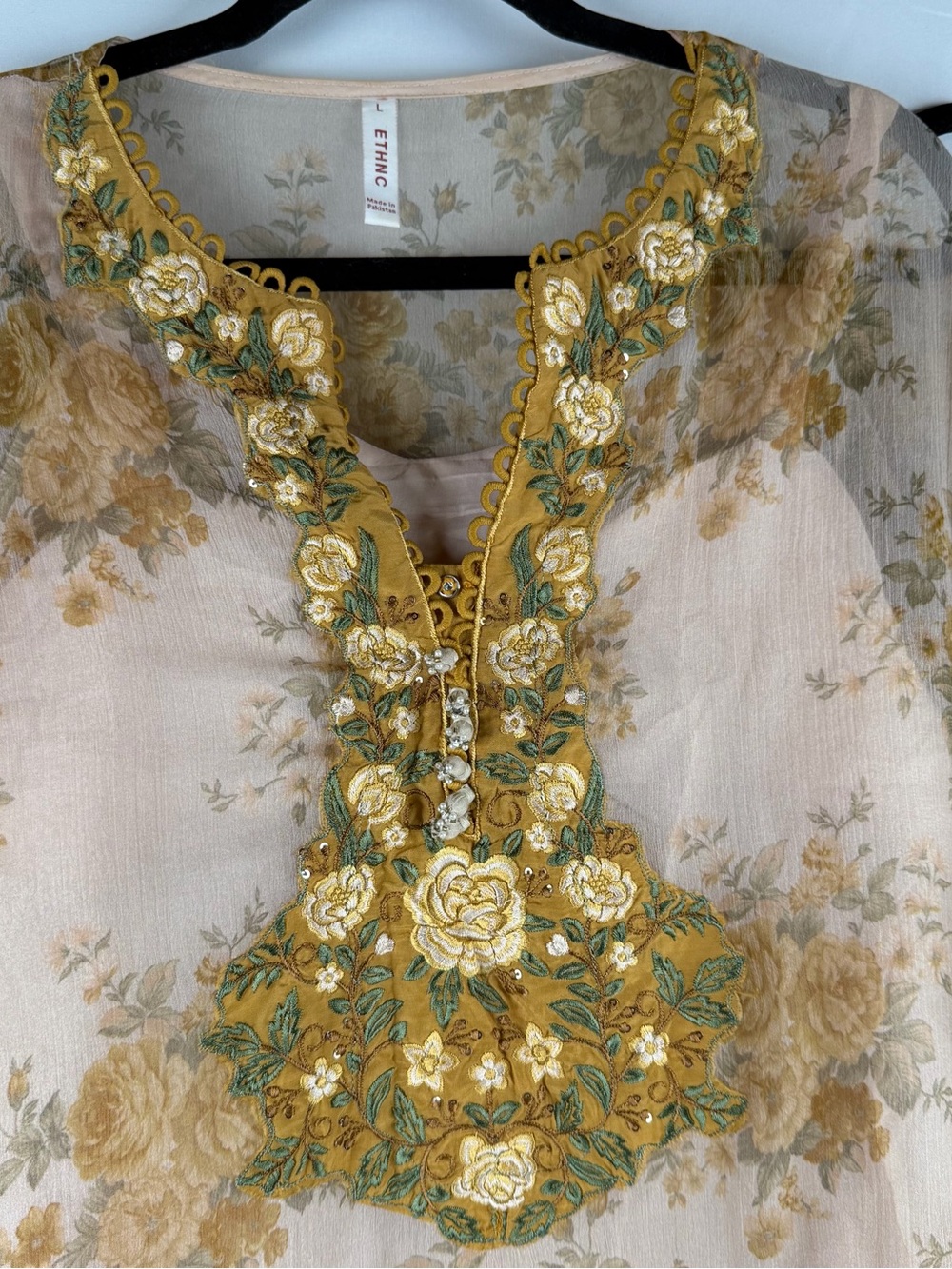 Ethnic Elegant Floral Embroidered Women's 4 piece in Mustard - Picture 2 of 8